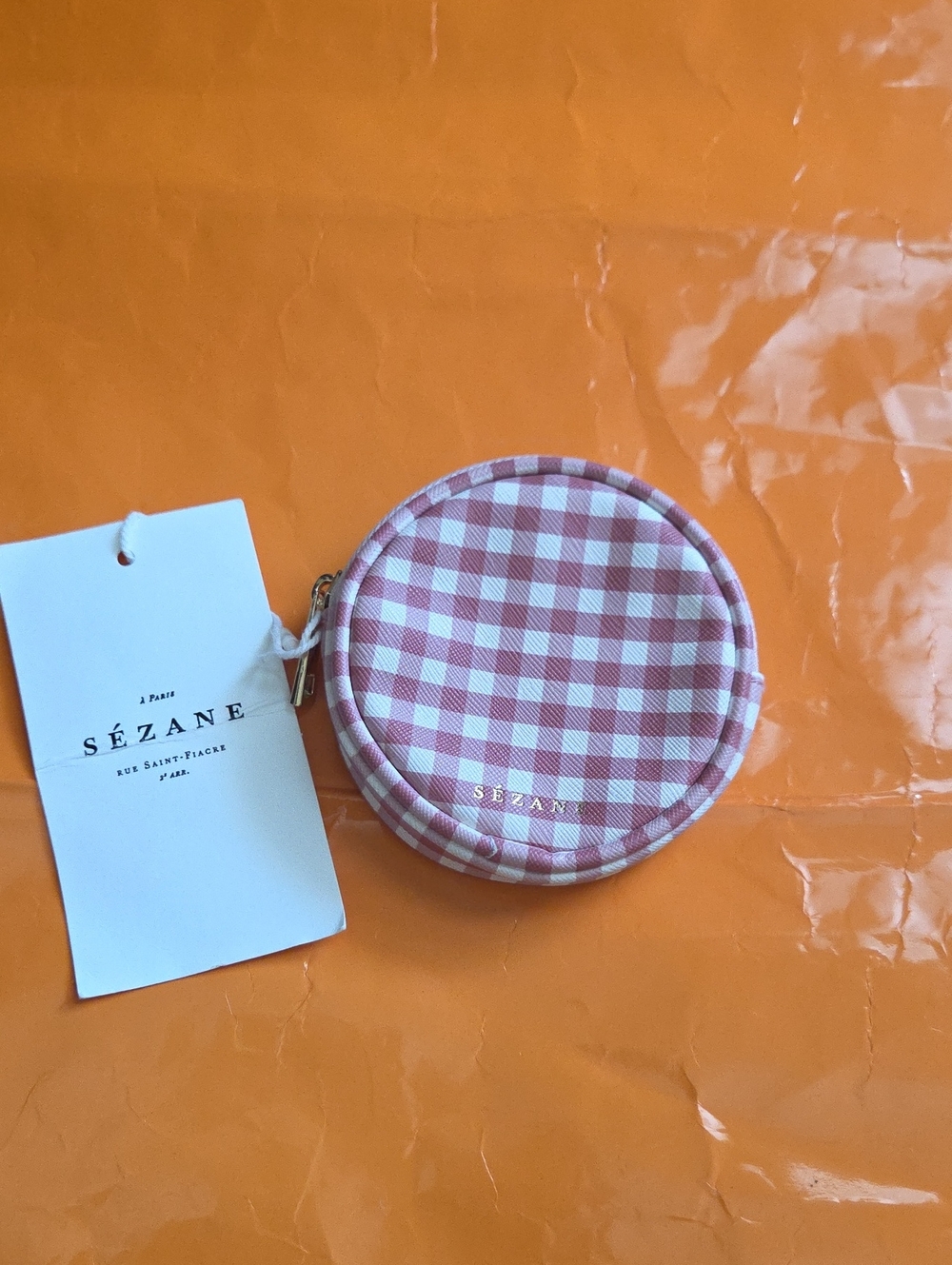 Nwt! Sezane Pink Ghingham Coin Pouch